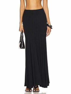 Superdown Revolve Solid Black Yasmina Long Jersey Maxi Skirt Size XXS NWT